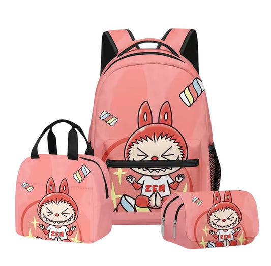 Labubu 3-in-1 Backpack Set – Pink Zen Edition